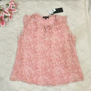 Gibson Look - Baby Pink Snake Print Ruffled Sleeveless Blouse - XL